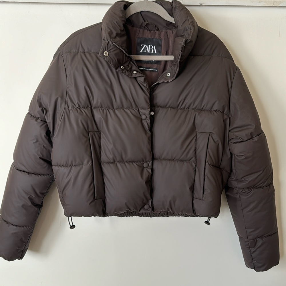 Zara Brown Cropped Puffer
